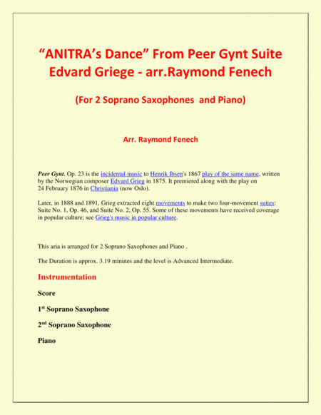 Anitras Dance From Peer Gynt 2 Soprano Saxophones And Piano Page 2