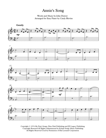 Annies Song An Easy Piano Solo Arrangement Page 2