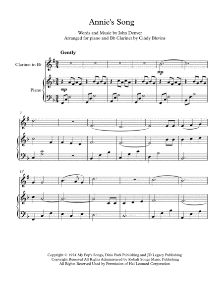 Annies Song Arranged For Piano And Bb Clarinet Page 2