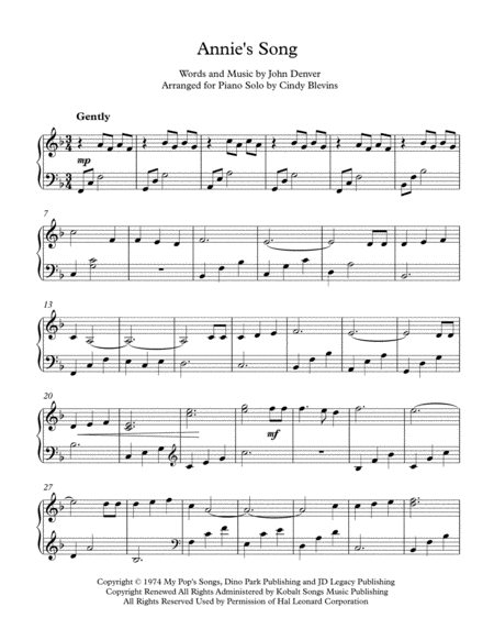 Annies Song Arranged For Piano Solo Page 2