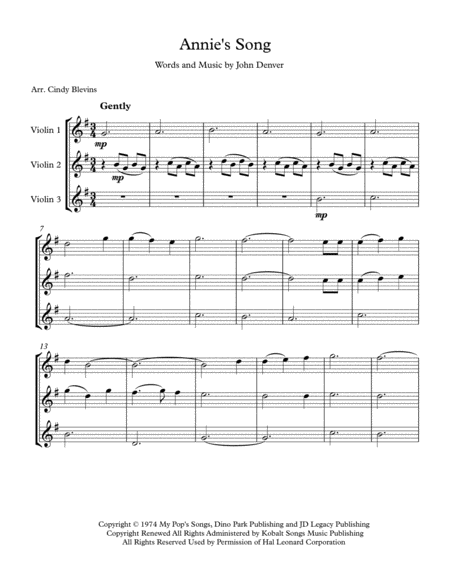 Annies Song Arranged For Violin Trio Page 2