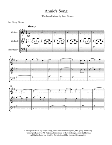 Annies Song For Two Violins And Cello Page 2