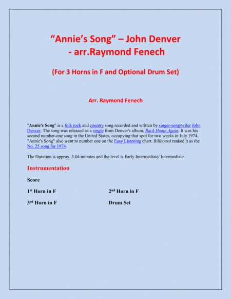 Annies Song John Denver 3 Horns In F And Optional Drum Set Page 2