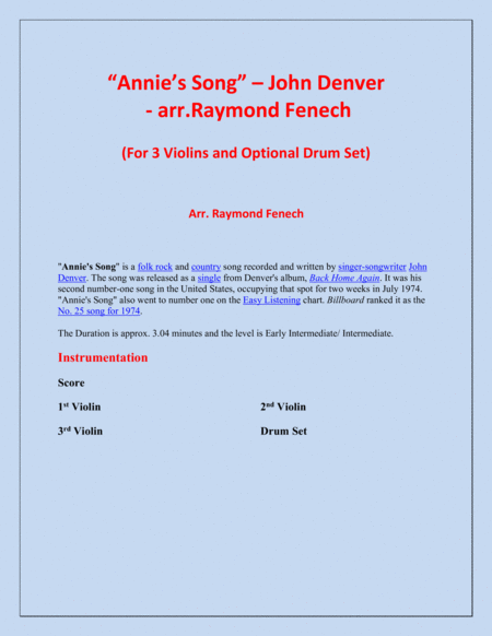 Annies Song John Denver 3 Violins And Optional Drum Set Page 2