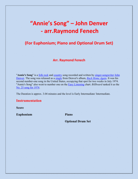 Annies Song John Denver Euphonium Piano And Optional Drum Set Page 2