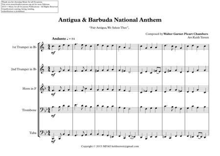 Antigua Barbuda National Anthem For Brass Quintet Fair Antigua We Salute Thee Page 2
