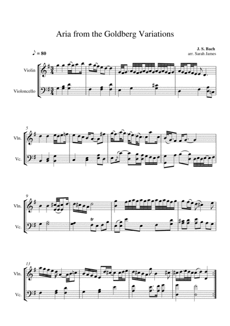 Aria From The Goldberg Variations By Js Bach Arranged For Violin And Cello Duo Page 2