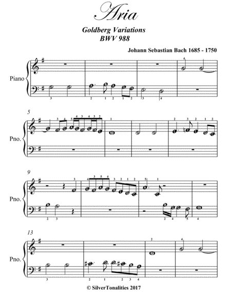 Aria Goldberg Variations Bwv 988 Beginner Piano Sheet Music Page 2