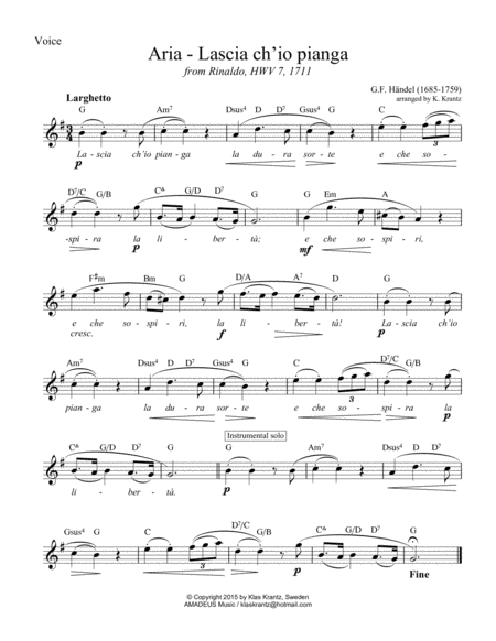 Aria Lascia Ch Io Pianga For Voice With Guitar Chords In G Major Lead Sheet Page 2