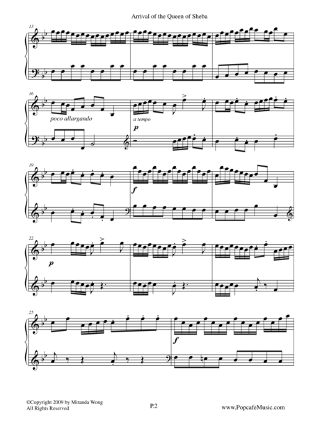 Arrival Of The Queen Of Sheba Classical Piano Music Page 2