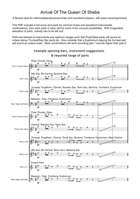 Arrival Of The Queen Of Sheba Flexible Wind Duet With Piano Page 2