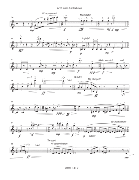 Art Arias Interludes Commedia Dell Arte For String Quartet 1996 Rev 1997 Violin 1 Part Page 2