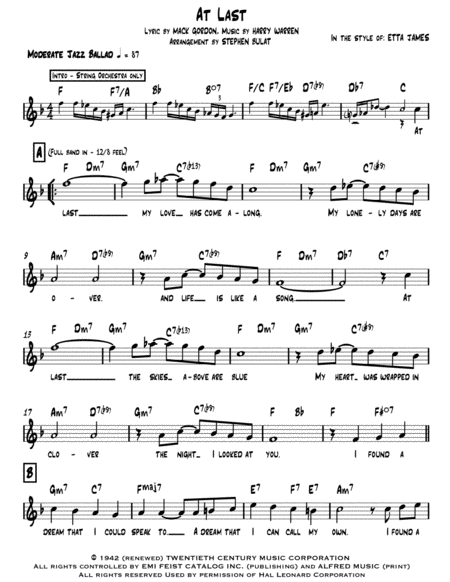 At Last Etta James Lead Sheet In Original Key Of F Page 2