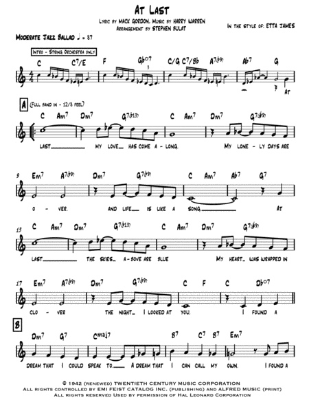 At Last Etta James Lead Sheet Key Of C Page 2