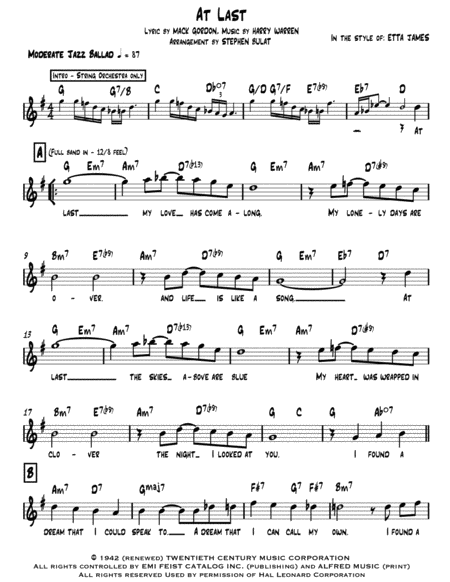 At Last Etta James Lead Sheet Key Of G Page 2