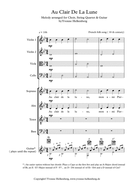 Au Clair De La Lune Arranged For Choir Strings And Guitar Page 2