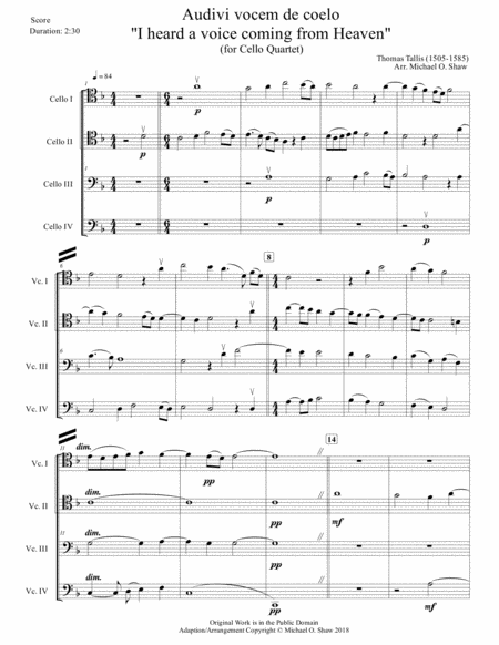 Audivi Vocem De Coelo I Heard A Voice Coming From Heaven For Cello Quartet Page 2