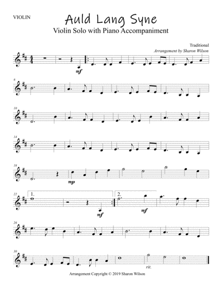 Auld Lang Syne Easy Violin Solo With Piano Accompaniment Page 2