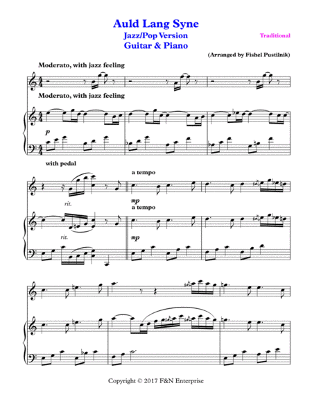 Auld Lang Syne Piano Background For Guitar And Piano Page 2