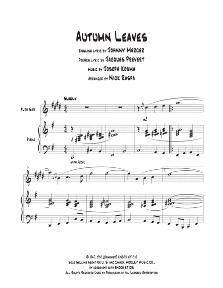 Autumn Leaves Alto Sax Piano Intermediate Page 2