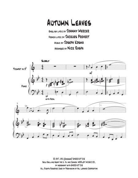 Autumn Leaves Bb Trumpet And Piano Intermediate Page 2