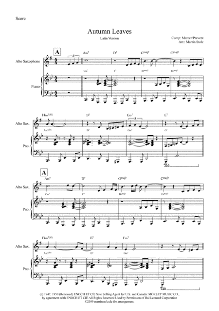 Autumn Leaves For Alto Saxophone And Piano Page 2