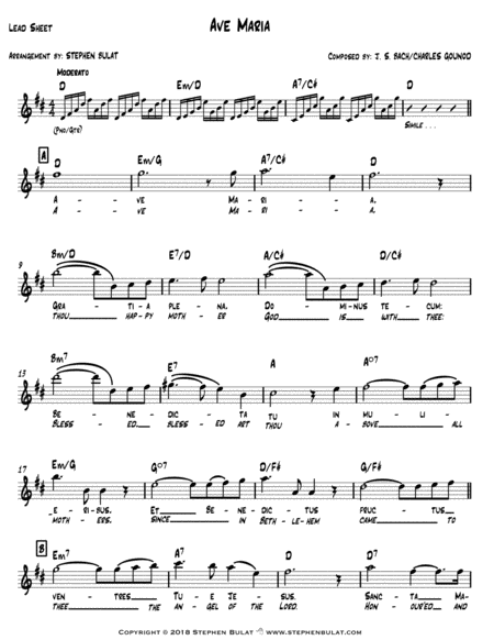 Ave Maria Bach Gounod Lead Sheet Key Of D Page 2