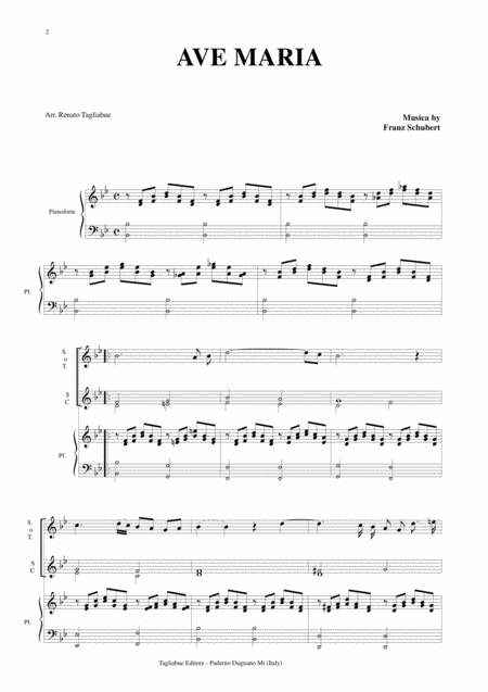Ave Maria By Schubert Arr For Soprano Or Tenor Sa Choir Vocalization And Piano Page 2