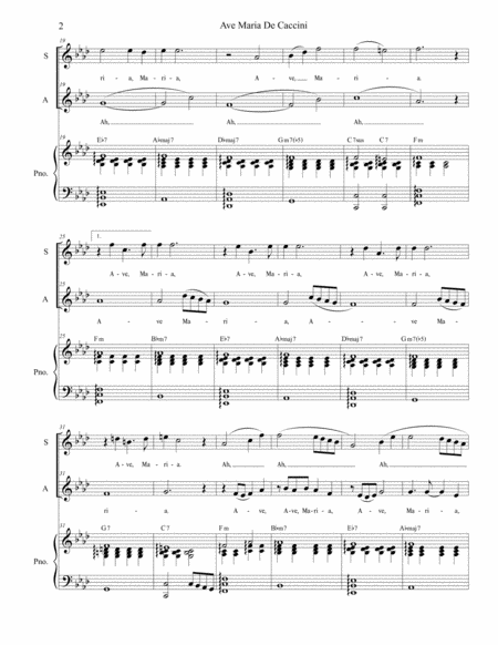 Ave Maria De Caccini Duet For Soprano Alto Solo High Key Page 2