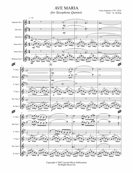 Ave Maria For Saxophone Quintet Sattb Or Aattb Page 2