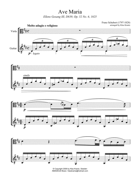 Ave Maria Schubert For Viola And Guitar D Major Page 2