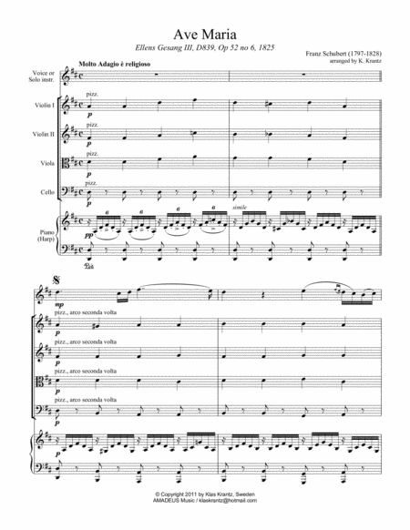 Ave Maria Schubert For Voice String Quartet And Piano D Major Page 2