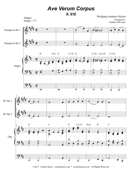 Ave Verum Corpus Duet For Bb Trumpet Organ Accompaniment Page 2