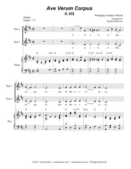 Ave Verum Corpus For 2 Part Choir Piano Accompaniment Page 2