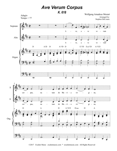 Ave Verum Corpus For 2 Part Choir Sa Organ Accompaniment Page 2