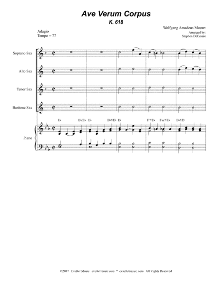 Ave Verum Corpus For Saxophone Quartet Piano Accompaniment Page 2