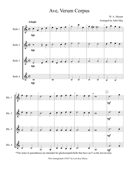 Ave Verum Corpus Glockenspiel Quartet Or Glockenspiel Choir Page 2