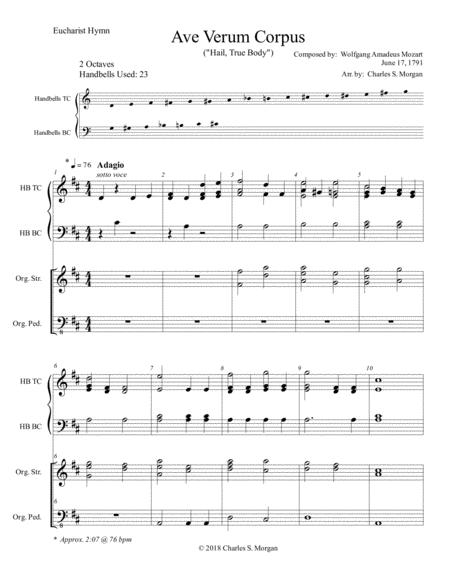 Ave Verum Corpus Hail True Body For Two Octave Handbell Choirs With Organ Accompaniment Page 2
