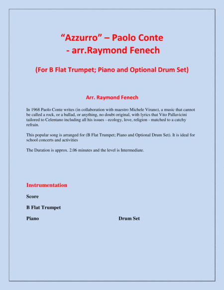 Azzurro B Flat Trumpet Piano And Optional Drum Set Page 2