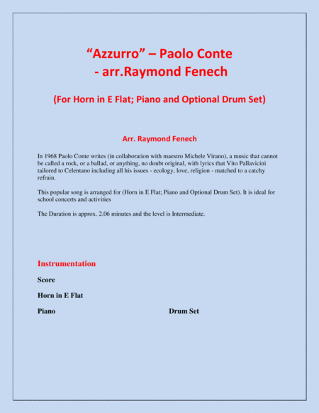 Azzurro Tenor Horn In E Flat Piano And Optional Drum Set Page 2