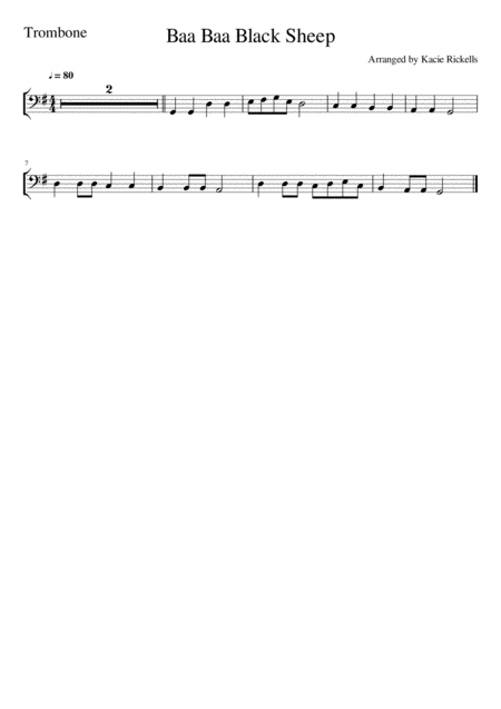 Baa Baa Black Sheep Trombone Bass Clef Solo Page 2