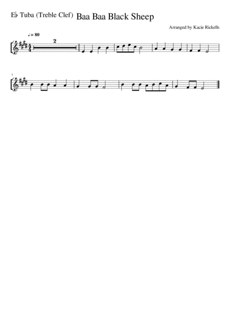 Baa Baa Black Sheep Tuba Treble Clef Solo Page 2