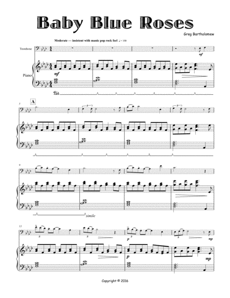 Baby Blue Roses For Trombone Piano Page 2