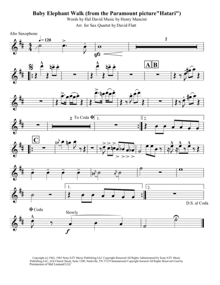 Baby Elephant Walk For Sax Quartet Page 2