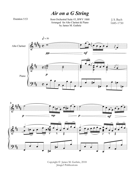Bach Air On A G String For Alto Clarinet Piano Page 2