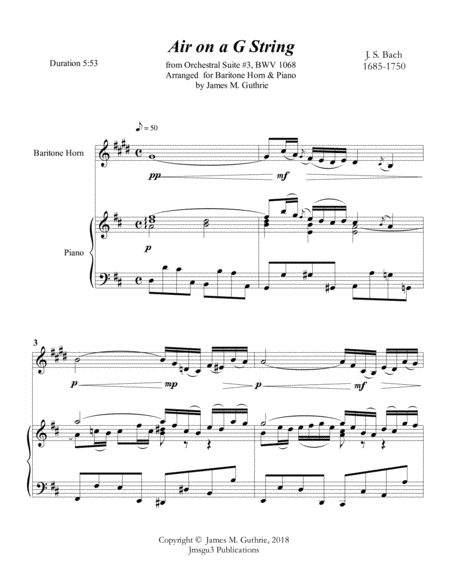 Bach Air On A G String For Baritone Horn Piano Page 2