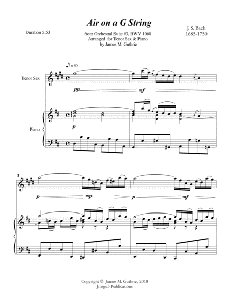 Bach Air On A G String For Tenor Sax Piano Page 2