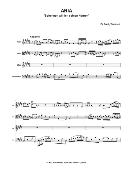 Bach Aria Bekennen Will Ich Seinen Namen For Oboe Quartet Page 2