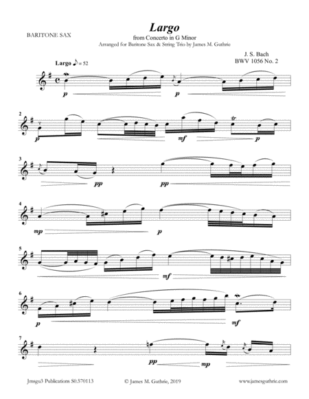 Bach Largo From Concerto Bwv 1056 For Baritone Sax String Trio Page 2