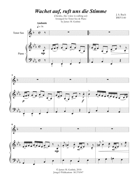 Bach Wachet Auf For Tenor Sax Piano Page 2